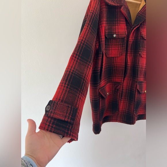 Sportwear Vintage 1940s Red Plaid Wool Button Front Hunting Jacket Size 44 - Picture 6 of 15
